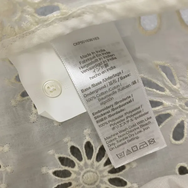 Madewell‎ Top Womens 2XS Embroidered Shirred Puff Sleeve Eyelet Cream NV195 - Image 10