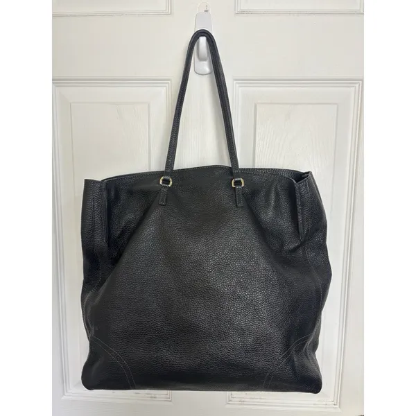 Furla Black Pebbled Leather Large Tote Bag Gold Hardware F Lock Charm - Image 2