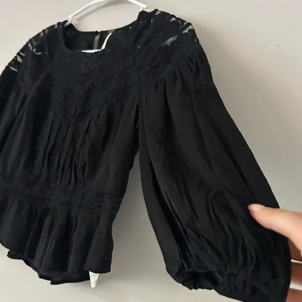 Free People Sweet Mornings Black Lace Blouse Top Size XS - Image 5