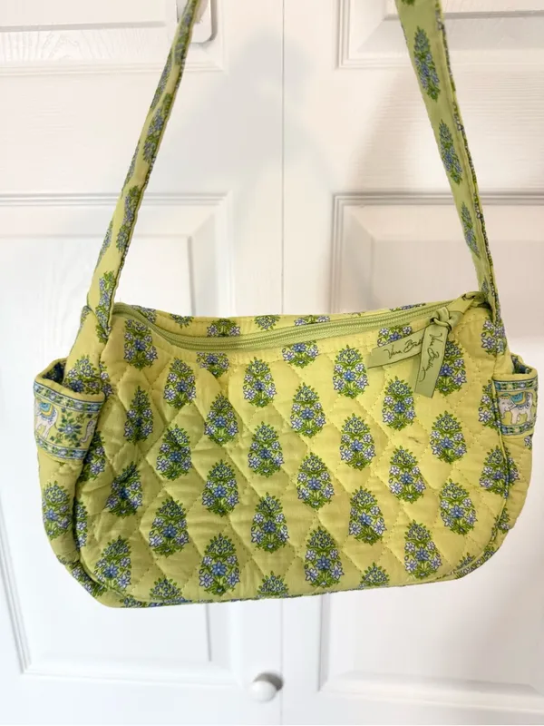 Vintage Vera Bradley Green Blue Floral Elephant Quilted Shoulder Bag USA - Image 7