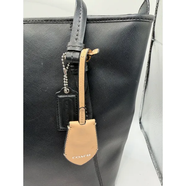 Coach Purse Black‎ Peyton Saffiano Leather Zip Top Tote Shoulder Bag Logo Charm - Image 6