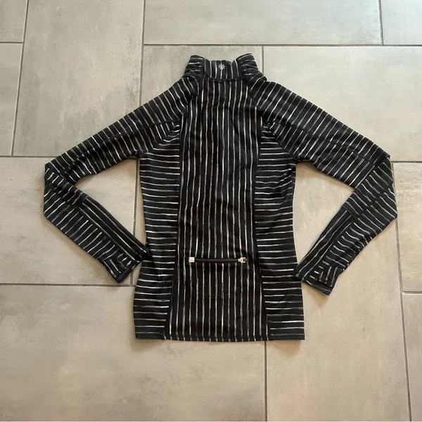 Athleta Half-Zip Pullover Top in Black and White Stripes - Image 3