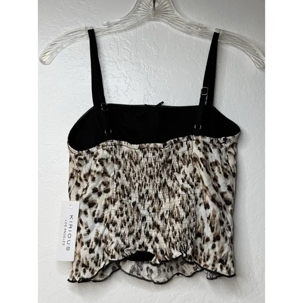 Kirious Crop‎ Tank Top Leopard Womens Size Small Coachella Indie Fairy Brown New - Image 2