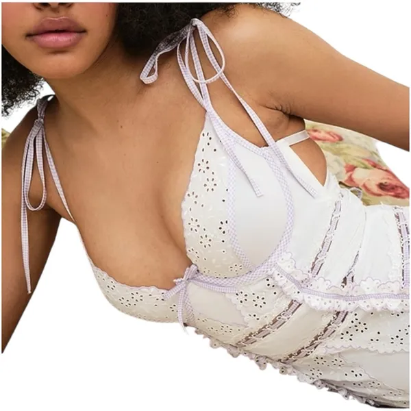 For Love and Lemons Daisy Eyelet Embroidered Bodysuit White and Lavender 36C NWT - Image 4