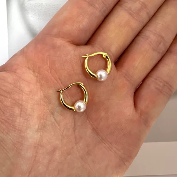 White Pearl Gold Hoop Earrings for Women,Pearl Earrings - Image 4