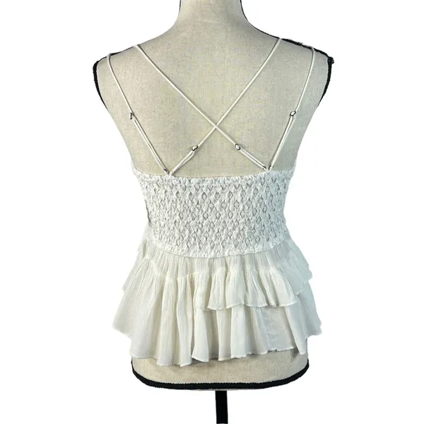 Free People Intimately Medium Adella Cami Top White Ruffled Crochet Lace Smocked - Image 6