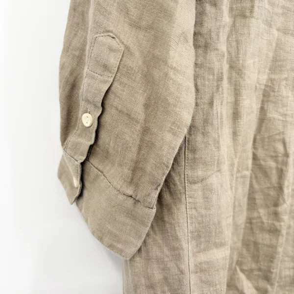 Touch Womens 100% Linen Made in USA Olive Henley Lagenlook Popover Tunic Top 2 - Image 6
