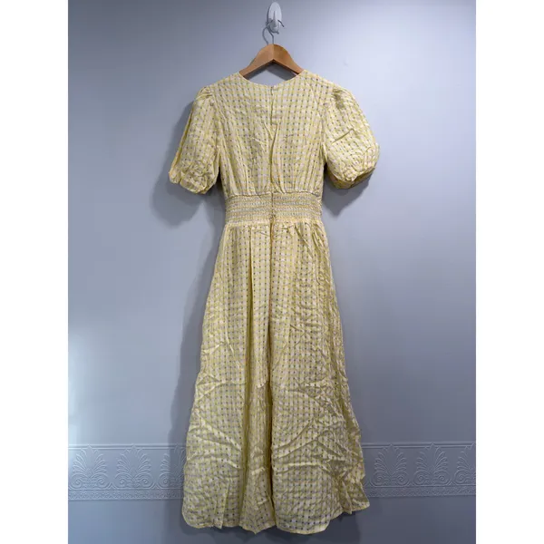 Commense Butter Yellow Plaid Picnic Whimsy Cottage Button Front Maxi Dress NWT M - Image 4
