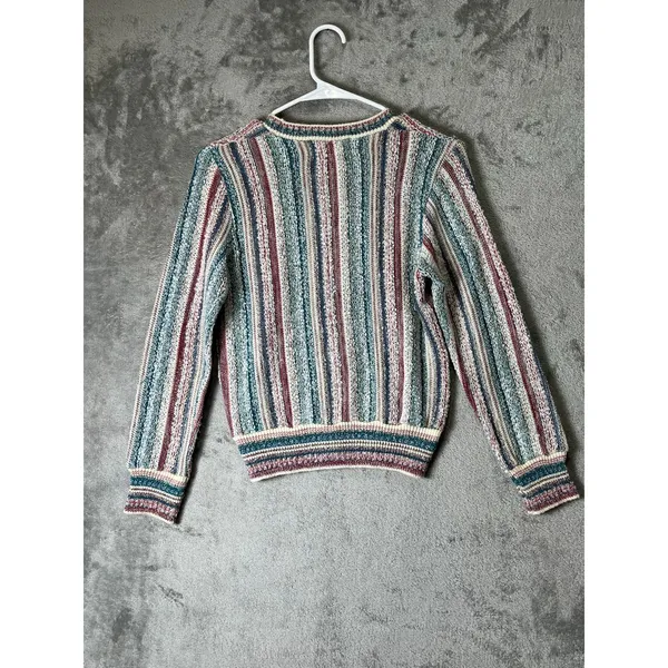 Vintage Multicolor Striped Knit Sweater 70s Boho Retro Folk Hippie Small 80s - Image 3