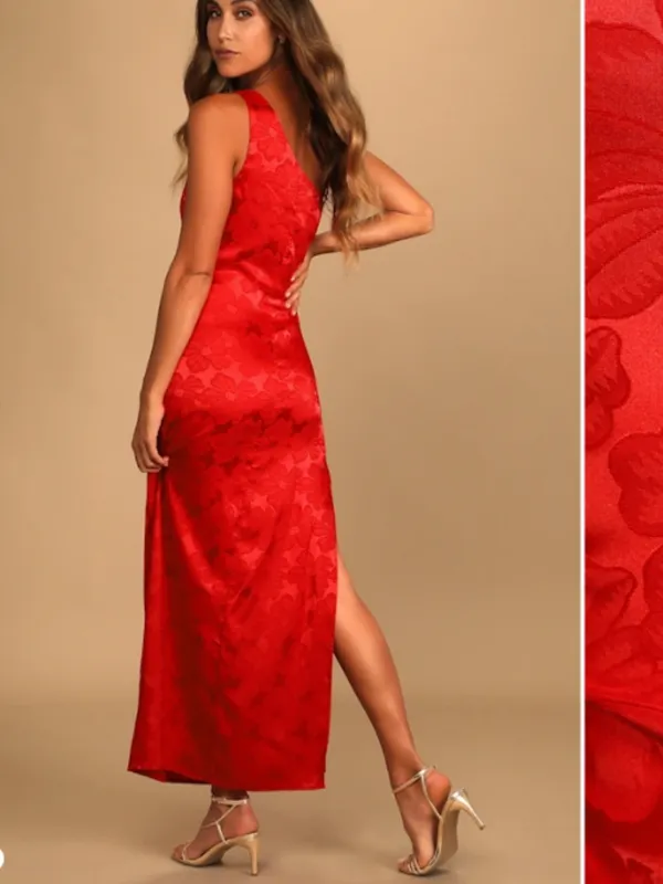 LULUS Sexy Chic Floral Prom Wedding Bridesmaid One Shoulder Satin Maxi - Image 6