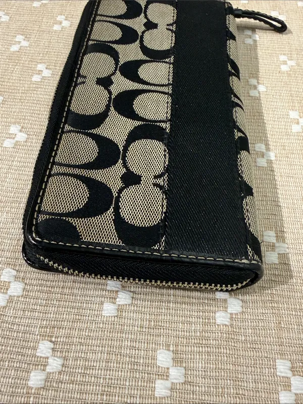 Coach Signature Jacquard‎ Slim Envelope Wallet Black Gray Leather Trim OS - Image 4