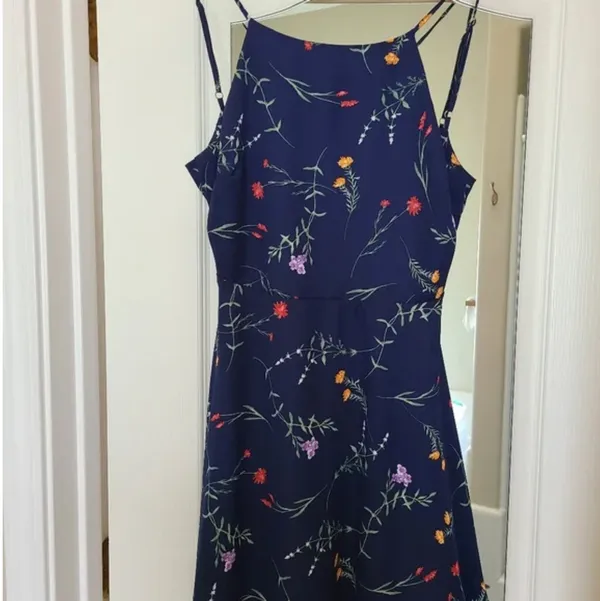 Flower of the Flock Navy Blue Floral Print Skater Dress - M - Image 4