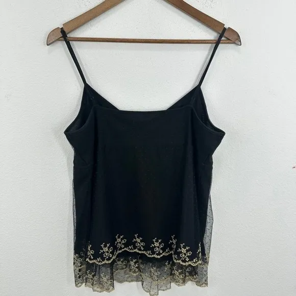 Vintage Y2K Babydoll Sheer Black Gold Cami Top Gold Lace Trim Sleeveless Tank‎ - Image 7