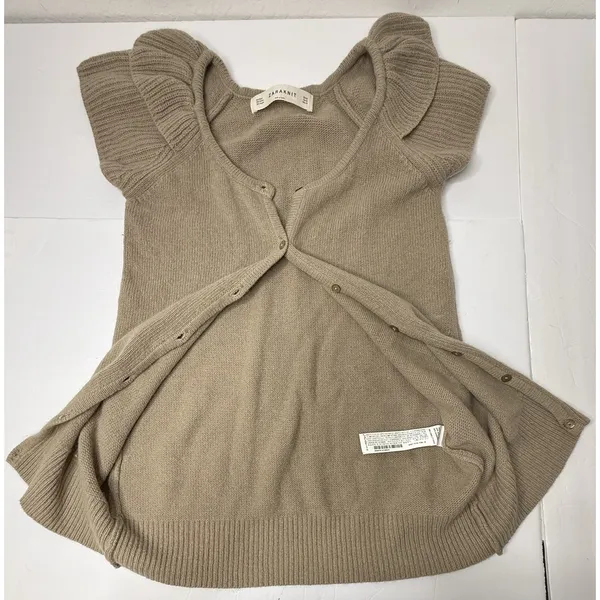 ZARAKNIT Cardigan Ruffle Sleeve Tan Size M Boho Chic Angora Wool Girlhoodcore - Image 7