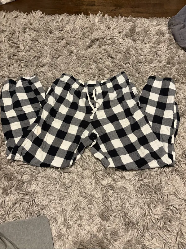 stars above Black and White Buffalo Plaid Pajama Pants - Image 3