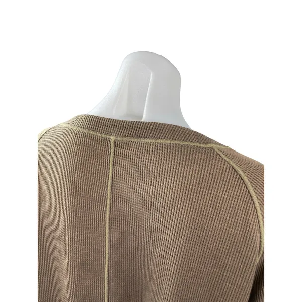 Free People Early Night Contrast Stitch Cropped Henley Waffle Knit Thermal Top L - Image 4