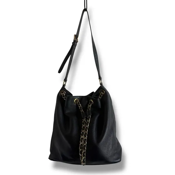 MICHAEL Michael Kors Black and Gold Shoulder Bag with‎ Chain Detail Bucket - Image 4