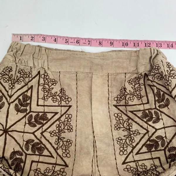 Free People XS Tan Brown Embroidered Boho Cotton Shorts Festival - Image 7