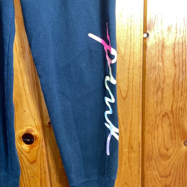 PINK Victoria's Secret Black Joggers with Pink Logo Size medium causal women's - Image 2