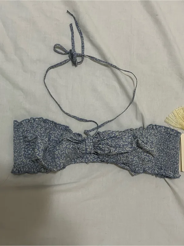 DÔEN Soleil Bikini Top Blue Cottage Ivy Floral Organic Cotton M NWT - Image 10
