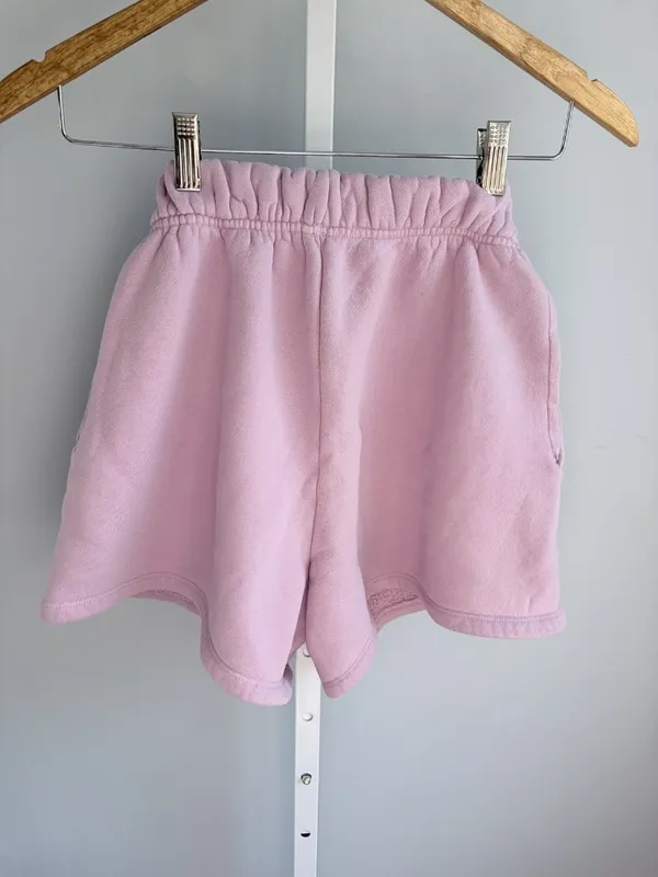 SET Active Pink French Terry Sweat Shorts Elastic Ruffle Waist Lounge USA S - Image 4