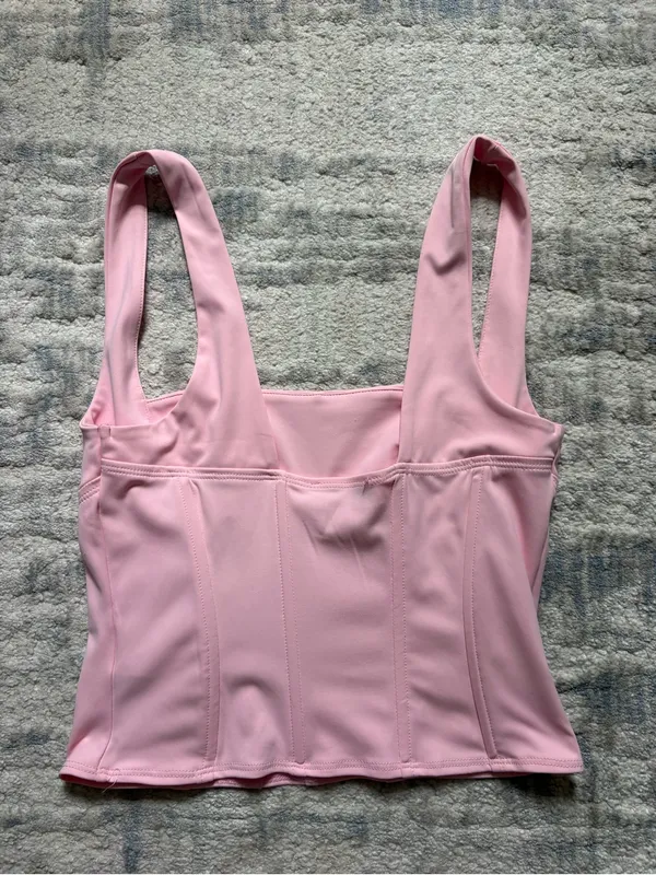 Edikted Pastel Pink Square-Neck Corset Crop Top - Image 3