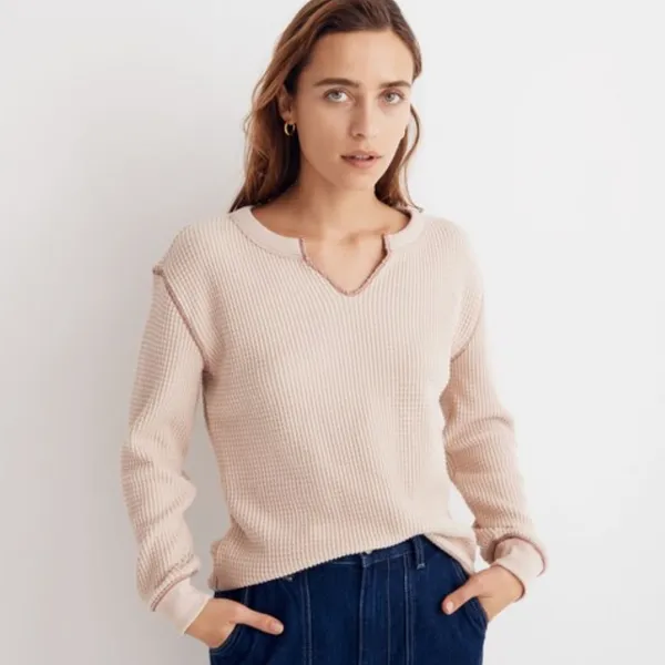 Madewell waffle split neck tee size M - Image 2