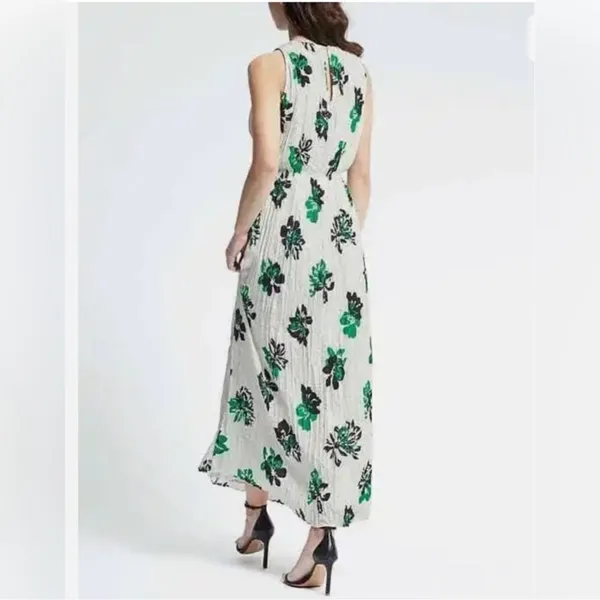 Banana‎ Republic Crinkle Pleat Chiffon Floral Maxi Dress White Green XL - Image 5
