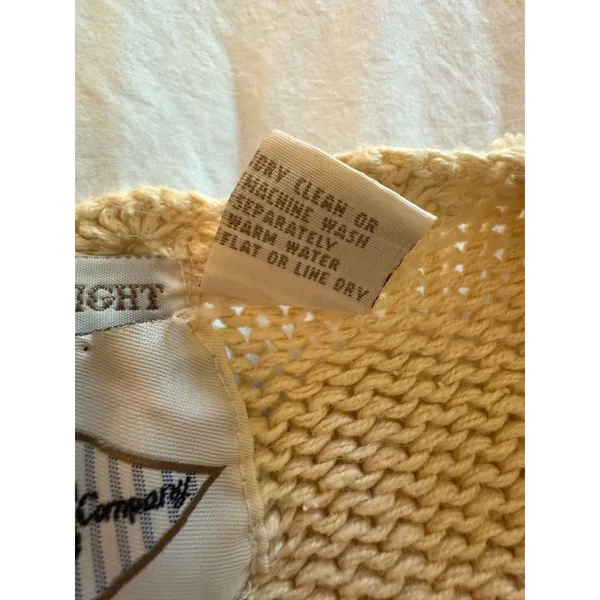 Vintage B.Moss Sweater Womens Size S Yellow Ramie Cotton Crochet Hem & Collar - Image 5