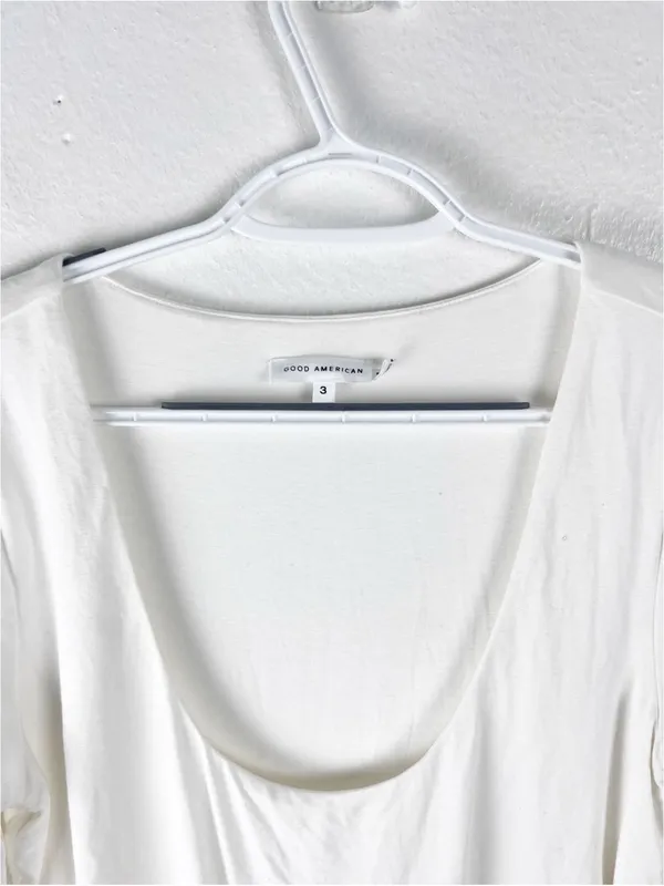 GOOD AMERICAN Cream Long Sleeves Scoop Neck Bodysuit Size Large Casual Neutral - Image 5