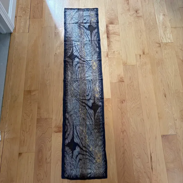 Vintage Jones New York Scarf Grey Gold Metallic Abstract Sheer 100% Silk Luxury - Image 5
