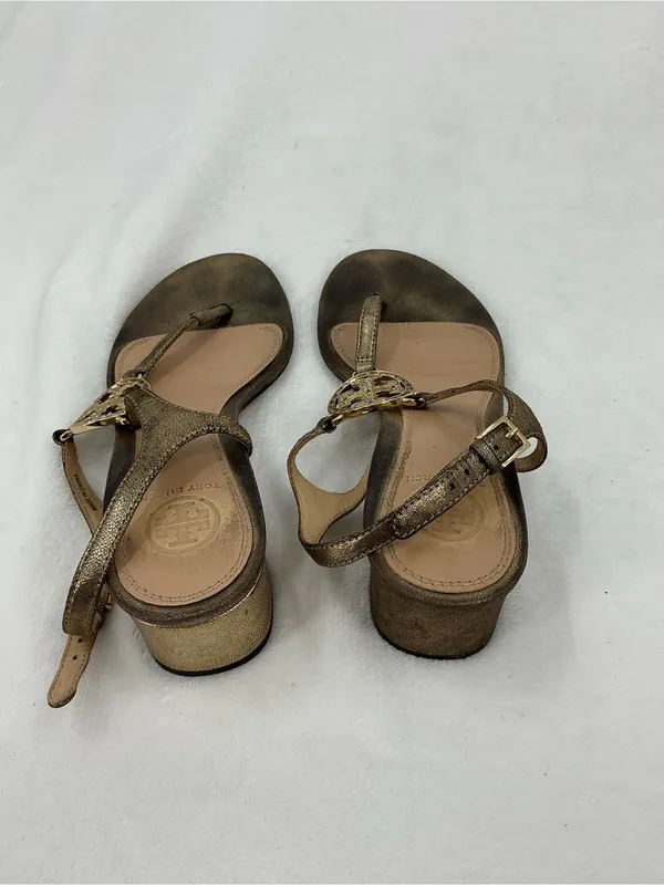 Tory Burch Metallic Bronze Logo T-Strap Sandals b57 - Image 3