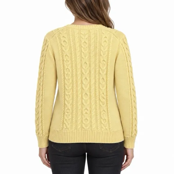 LL Bean Yellow Double L Mixed Cable Cotton Crew Neck Pullover Sweater Size LARGE - Image 2