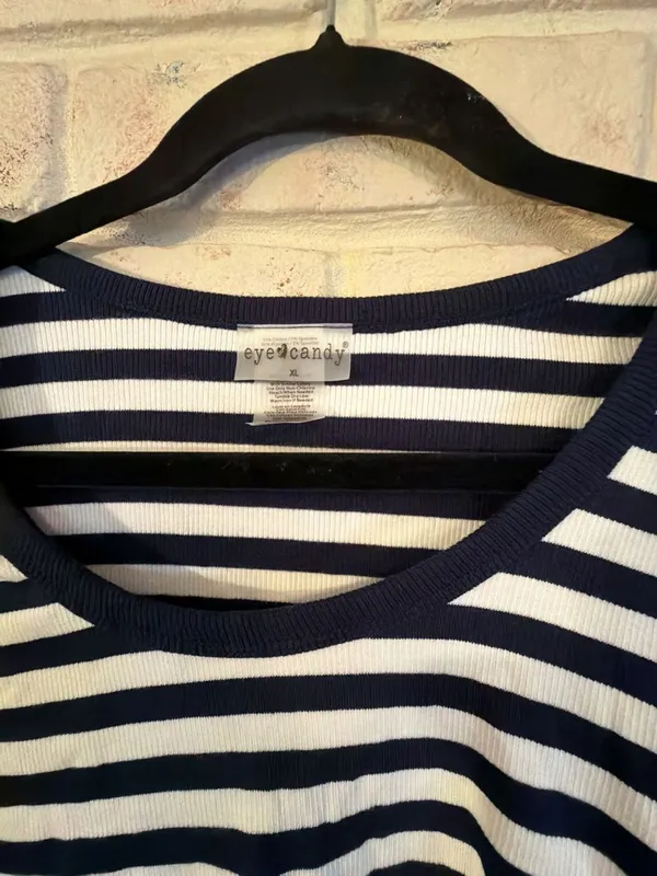 Eye Candy Striped Ribbed Short Sleeve T-Shirt Size XL - Image 2