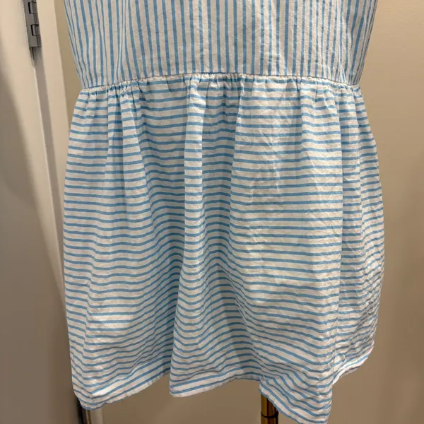 Addison Bay Blue White Striped Tiered Mini Sun Shirt Dress Cotton Poplin Medium - Image 9