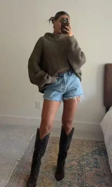 FREE PEOPLE Swim Too Deep Turtleneck Sweater in Olive Stone Size X-Small - Image 2