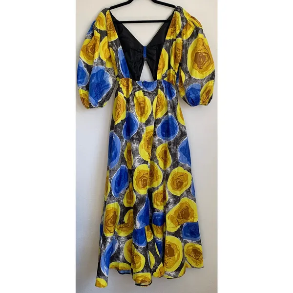 Mangishi Doll Sz 10 Zahara‎ Maxi Dress in Yellow Swirl Whimsical Open Back - Image 6