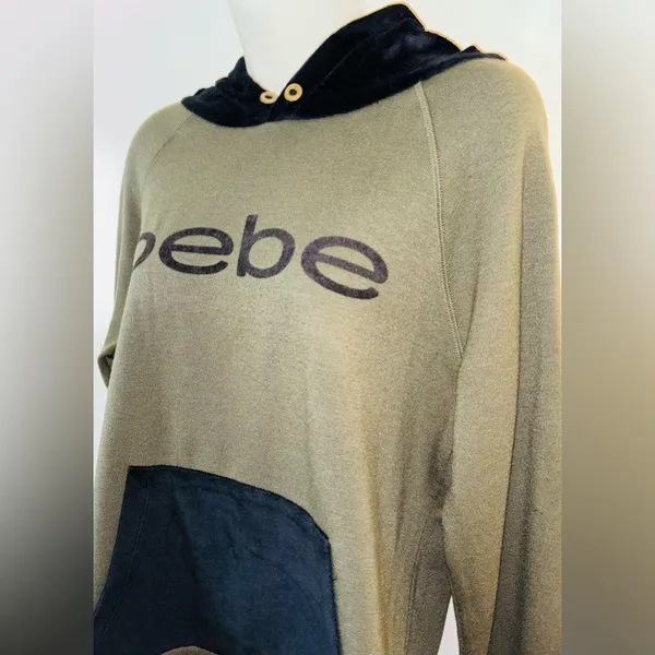 Women’s Bebe olive green Black velvet Sweatshirt Hoodie - Image 5
