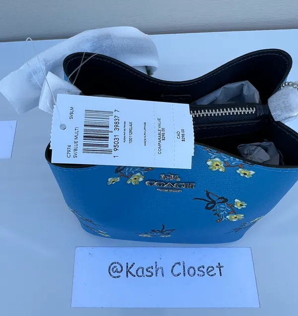 Coach Mini Town Bucket Bag With Floral Bow Print -Blue Multi - Image 10