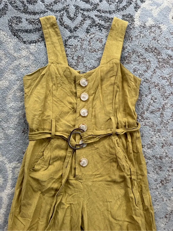 Farrow Willy Buttoned Linen Jumpsuit Mustard Medium Yellow - Image 3