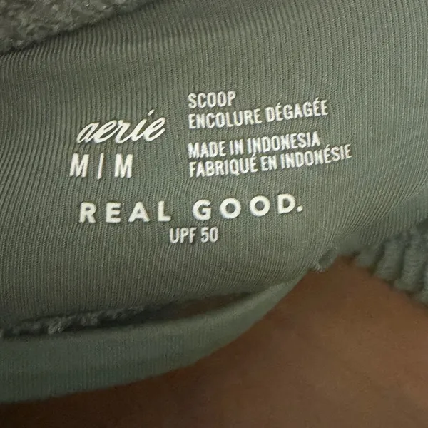 Aerie Real Good Scoop Bikini Top Sage Green Textured Shimmer Medium UPF 50 - Image 5