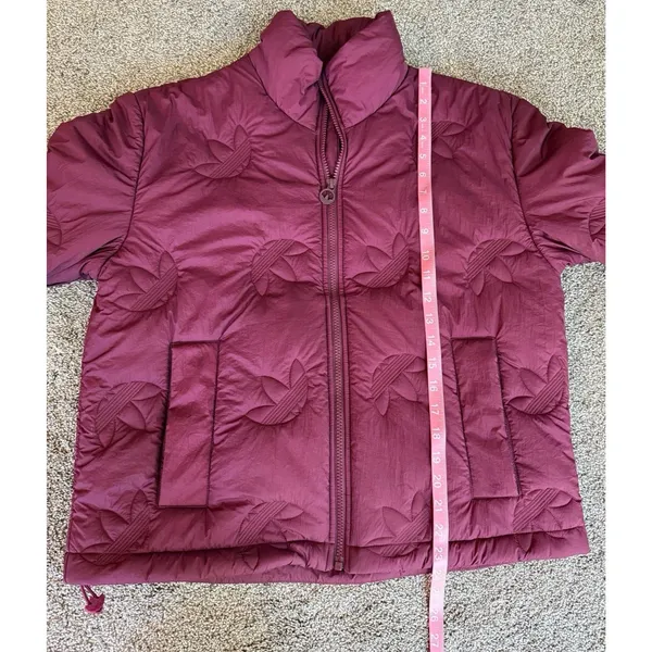 Adidas Originals Trefoil Embossed Burgundy Puffer Jacket Women’s Small - Image 6