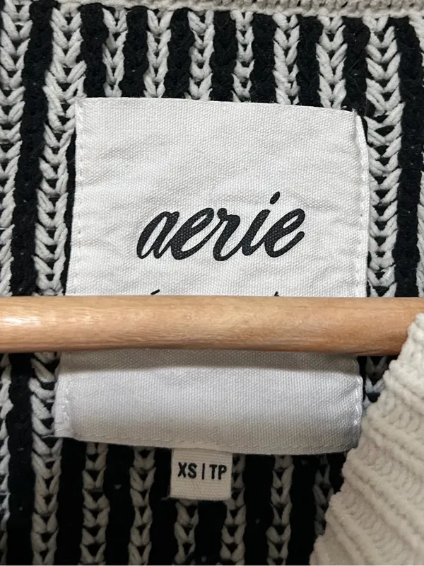 aerie Beyond Chenille Sweater Size XS Oversized Stripe Black White - Image 3