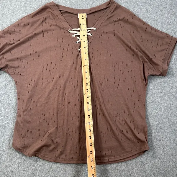 Buckle Tattered Lace Up Tee Shirt Women's Small Brown Short Sleeve Distressed - Image 7