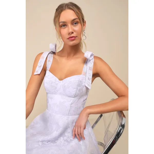 NWT LULUS Glamorous Sweetie Lavender Burnout Tie-Strap Bustier Midi Dress Sz XS - Image 6