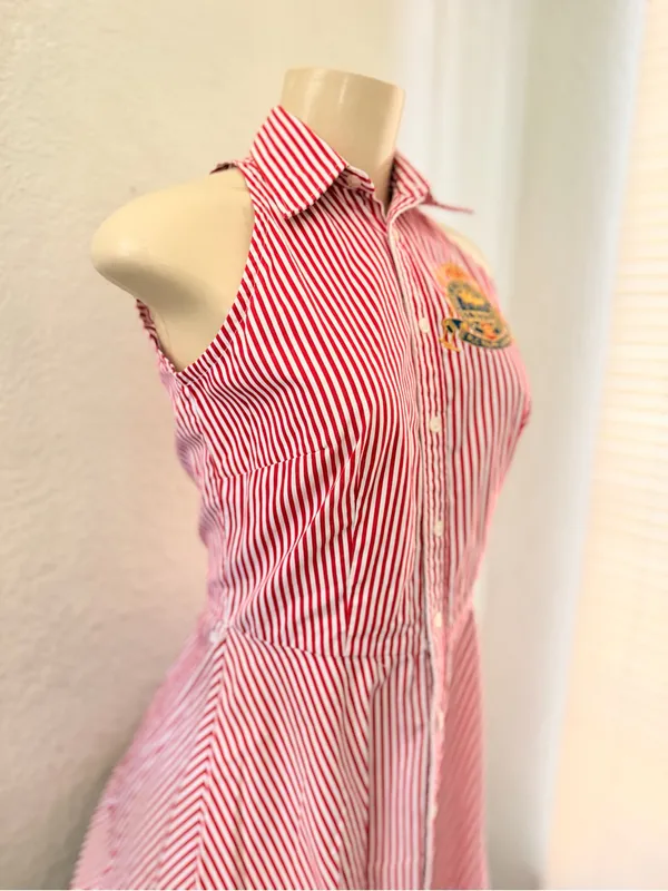 Ralph Lauren Sport red and white striped halter-style sleeveless shirt dress 2 - Image 13