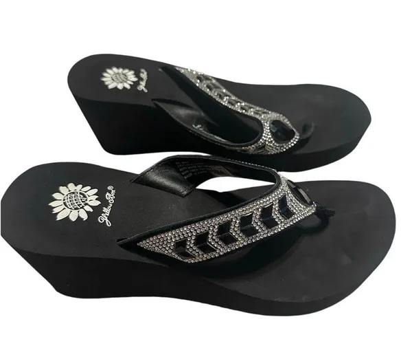 Yellowbox Blingy Flip Flops Women's Size 7.5 Rhinestone Black Platform Thongs - Image 2