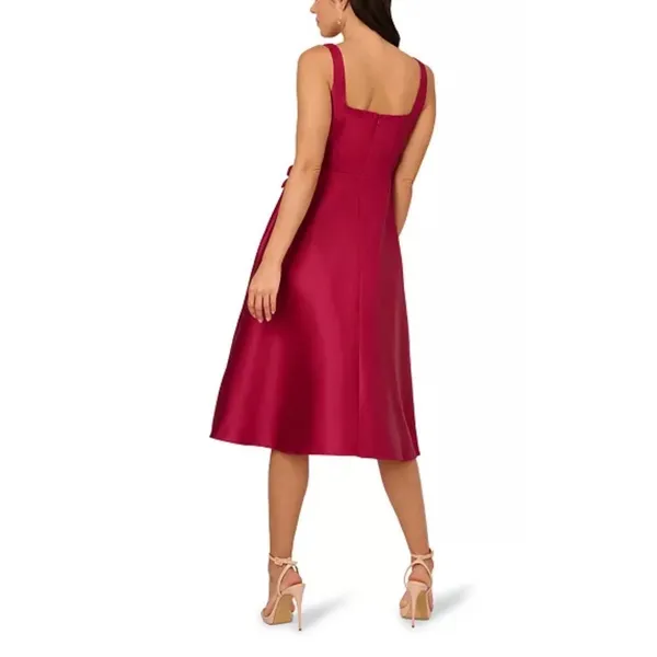 Adrianna‎ Papell Mikado 3D Flower Midi Dress Plum Red Fit Flare Pockets Sz 4 - Image 2