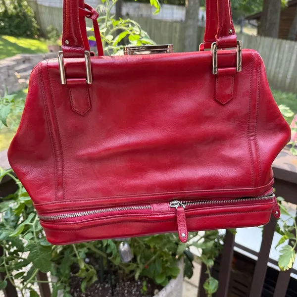 Eileen West Lipstick Red Leather Shoulder Hand Bag And Change Purse - Image 3