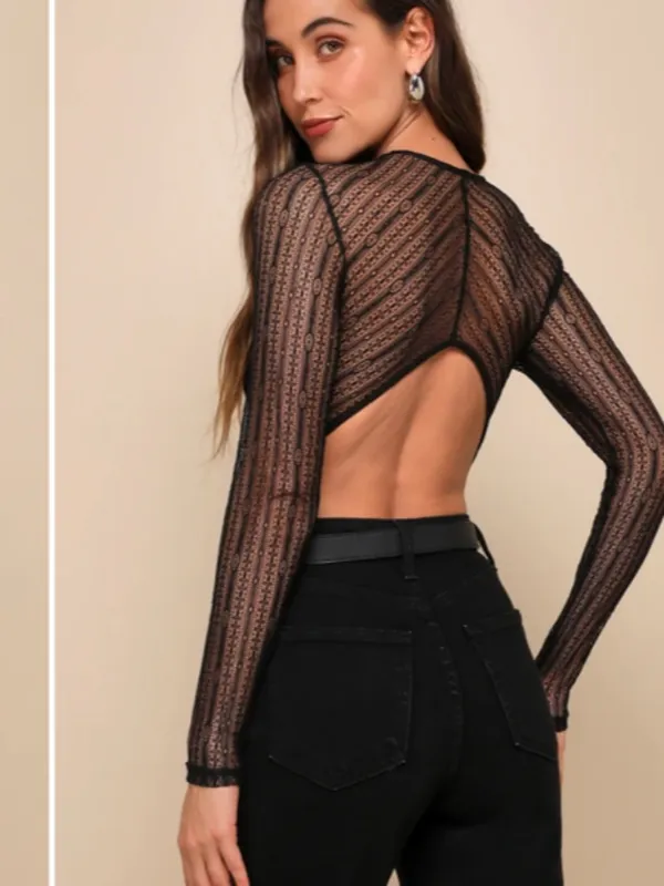 LULU's Sexy Romantic Chic Lace Sheer Date Night Long Sleeve Bodysuit - Image 7